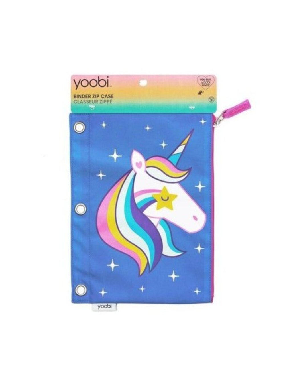 Yoobi Unicorn Binder Zip Case With 3-Ring Holes & Zippered Pouch For School Supp